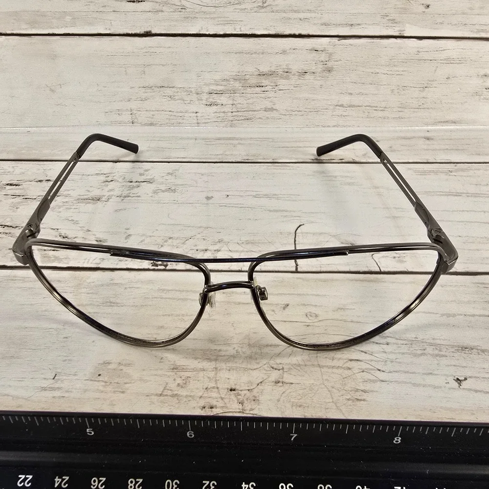 Vintage Aviator Eyeglasses Gunmetal Grey Metal Frame Double Bridge Clear Lens‎